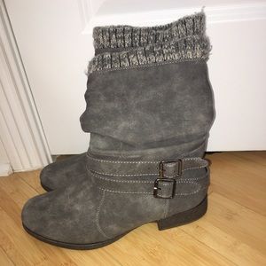 Gray boots with sweater sock top